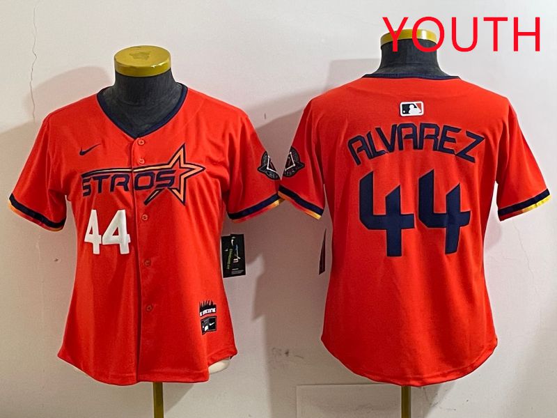 Youth Houston Astros 44 Alvarez Orange Three generations Joint Name 2025 Nike MLB Jersey style 4121